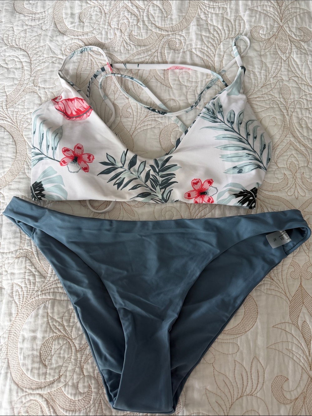 SHEIN Floral Print Bikini Set - White, Blue & Pink